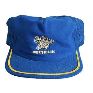 Vintage Michelin Man Snapback Hat Blue Tire Trucker Cap USA Men 80s